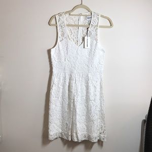 NWT White Cotton Lace Dress 8 V-neck Lined American Retro Addison Evening